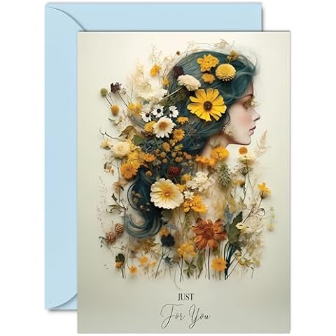 Beautiful Greeting Card for Women - Flowers In Her Hair - Gorgeous Birthday Card for Friend Family Coworker Daughter Mom Sister Grandma Aunt Cousin, A5 Greeting Cards Gift Cover