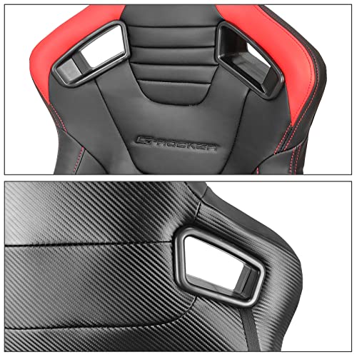 Ikon Motorsports, Universal Racing Seats With Dual Sliders, Pu & Carbon Leather Red Stripe Reclinable Left Driver Side #TOP4