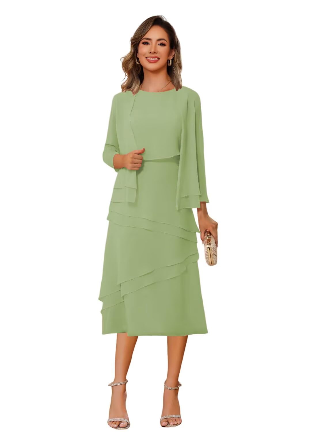 PUXIU Women's 2 Piece Mother of The Bride Dresses 2026 Tea Length Formal Dress with Jacket PUS072