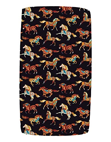 Image of Dear Baby Gear Baby Crib Sheets - Toddler Bed Sheets - Breathable Fitted Bed Sheet - Nursery Bedding - Cribs Mattress Cover - Crib Sheet for Girls & Boys 52x28x10 (Southwestern Painted Ponies Print)