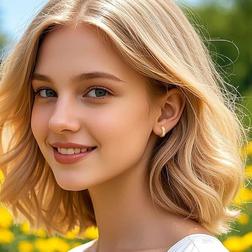 14K Gold Huggie Hoop Earrings Small Gold Hoop Earrings Trendy Hoops Earring with Round Cubic Zirconia Gems-12.5 mm2