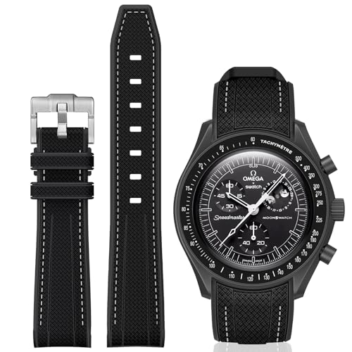 Image of BONACE Bands for Moonswatch Watch,Curved SIlicone Strap Compatible with Omega X Swatch 20mm Watch,Swatch Omega Moonswatch Speedmaster Replacement No Gap Strap Men Women