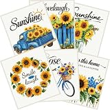 PRESSINART 6 Pezzi 6 Stili di Spugne Svedesi per Cucina Riutilizzabili Asciugatura Rapida Panno per Piatti Girasole Panno Floreale Blu con Motivo di Camion Spugna Assorbente in Cellulosa Panni per