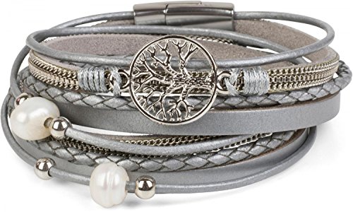 styleBREAKER Wickelarmband mit Perlen, Ketten, Flechtelement und...