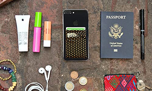 Image of RFID Blocking Phone Card Wallet Stretchy Lycra Wallet Pocket Credit Card ID Case Pouch Sleeve Adhesive Sticker Compatible with iPhone Android Smartphones (Polka Dot Yellow)-2PC