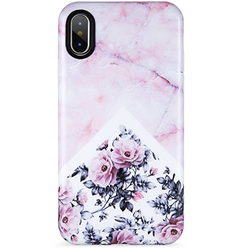 VIVIBIN iPhone X XS Case for Girls,Cute Pink Marble Flower for Women Clear Bumper Soft Silicone Rubber Matte TPU Cover Slim Fit Best Protective Thin Phone Case for iPhone X XS 5.8 inch