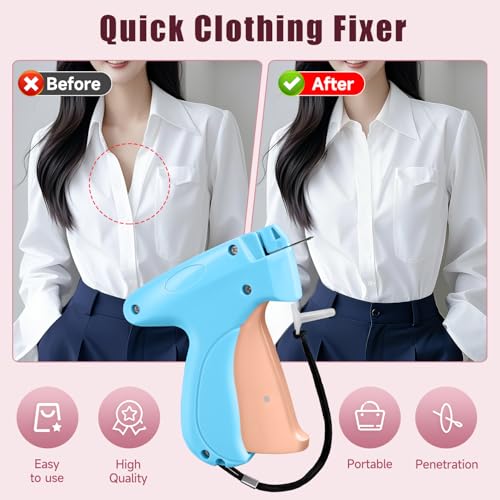 Image of Stitchy Micro Tagging Gun Blue and Pink - Total 4000 Fasteners Portable Hemming Tool Applicable to Temporary Hems on Shirt Sleeves Pants and Dresses