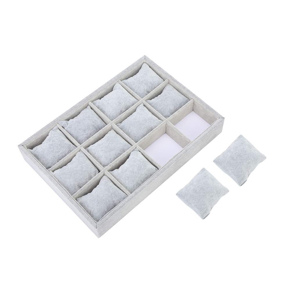 Tissting Bandeja de Reloj, Organizador Elegante de Joyas con 12 Ranuras y Almohadas Removibles, Soporte para Relojes y Pulseras, Caja de Exhibición Compacta para Hogar o Tiendas