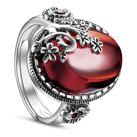 Anillo de Granate Vintage Ovalado con Flor de Granada en Plata de Ley 925 Cover