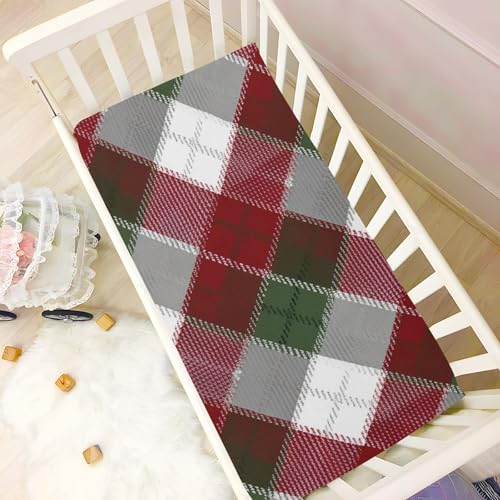 Image of Crib Sheet Breathable Soft Crib Mattress Sheet for Baby Toddler Boys Girls Fitted Crib Sheet Fit Standard Crib Mattress 52 x 28 Inch Christmas Plaid Pattern Red