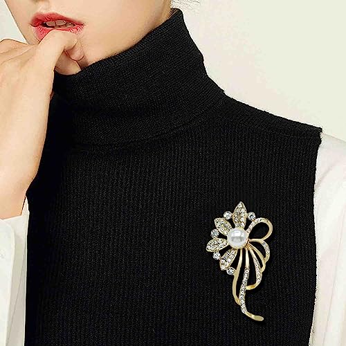 Image of Crystal Pearl Flower Brooches Pins Fashion Beautiful Created Rhinestone Floral Brooch Good Idea for Party Dance Wedding Banquet for Elegant Women Girl