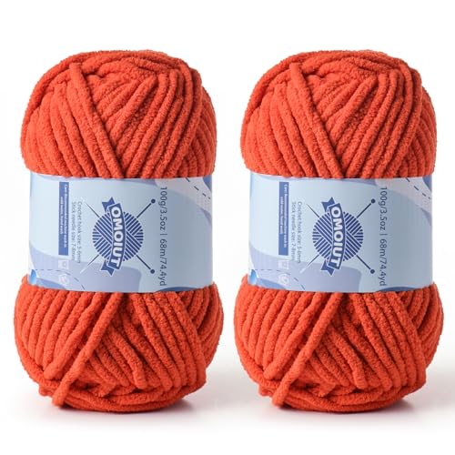Image of 2 Pack Chunky Chenille Yarn for Crocheting, Baby Yarn for Crocheting Soft Blankets, Bulky Yarns for Crochet Amigurumi, 200g (148.7yds) Fluffy Velvet Yarns for Hand Knitting (2 Orange)