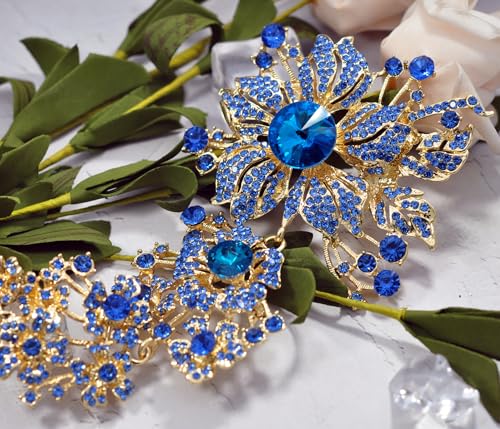 Image of Gyn&Joy 7.59 Inch Crystal Large Wedding Bouquet Brooch Pin