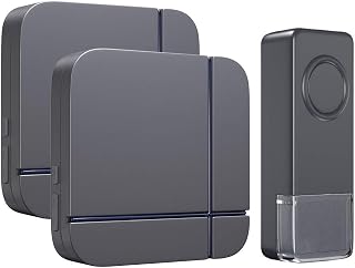 Wireless Doorbell Grey, 2 Plug in Waterproof Doorbell Kit, Best Cordless Door Chime with 1000 feet / 300m Range, 52 Chimes, IP55 Waterproof Button, 4-Level Volume & Blue LED Light-Umarie
