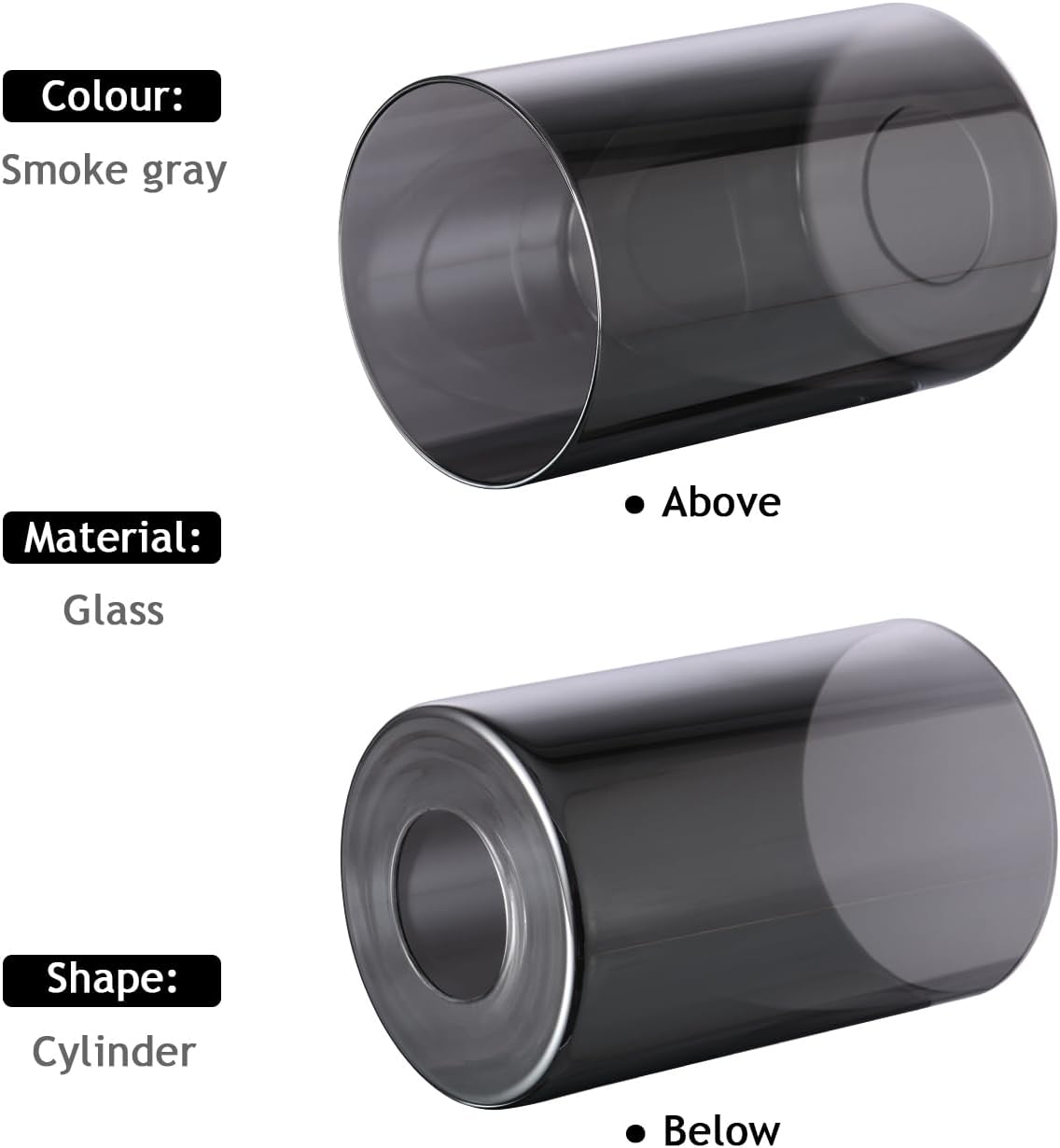 3 Pack Smoke gray Glass Lamp Shade Replacement Globe & Shade for Light Fixture, 3.94in Diameter 5.9in Tall, E26 Base 1-5/8 Inch Fitter, Cylindrical glass lampshade