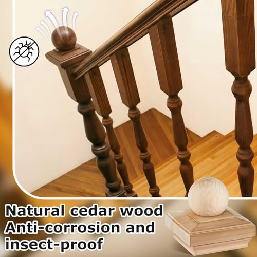 Image of Hosuly 1 Pcs 4x4 Inch (Actual 3 x 5 /8) Wood Post Caps with Ball Finial Decorative, Cedar Newel Wooden Post Caps Classic Style for Outdoor Fences, Decks, Mailboxes, Garden
