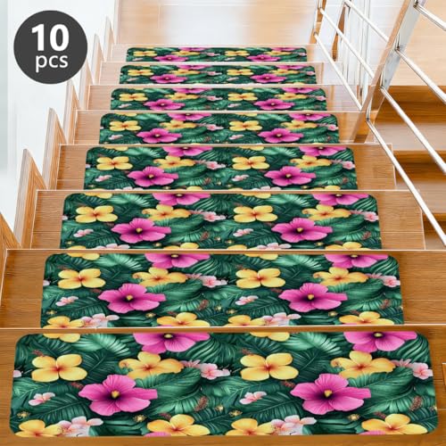 Alfombra para escaleras de interior para ancianos y niños tapete Mexpekil hibisco de 7.8x30 pulgadas 6