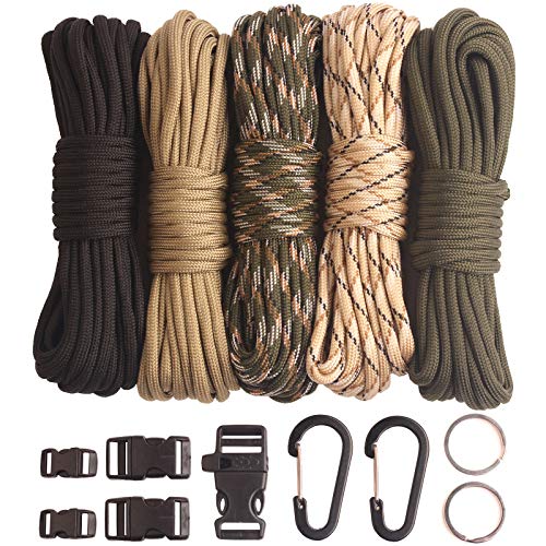 Paracord,Paracord 550 Combo Crafting Kits with 5 Types Buckles,20 Feet Each Paracord Rope (Light Rainbow Set 200feet) (A-Set)