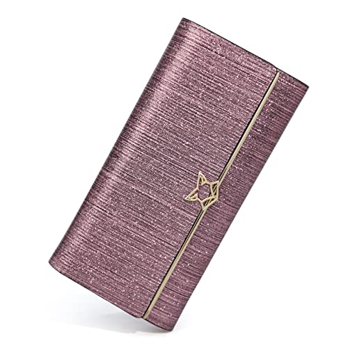 Foxer Glitter Bifold Wallets For Women, Split Cowhide Gift Box Packing Ladies Leather Clutch Purses With Zipper Coin Pocket Women's Credit Card Holder Womens Shiny Evening Wallet Sparkling Rose Gold #TOP28