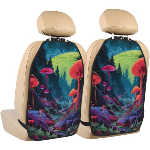 Mushroom Landscape Neon Colors Car Seat Back Kick Protectors,2 Pack Kick Mats with Storage Pockets for Vehicles to Protect from Dirt Mud Scratches