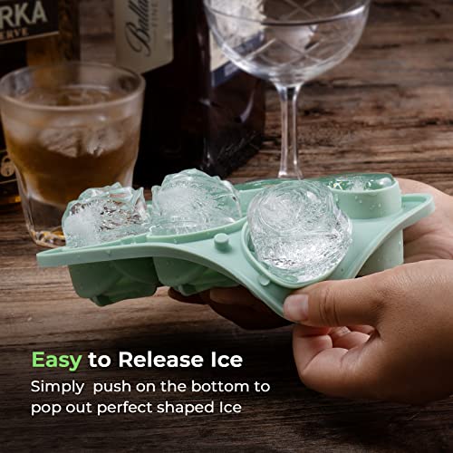 3 Rose & 3 Heart Shaped Ice Cube Tray, Meetrue Silicone Ice Cube Tray With Clear Funnel-Type Lid Novelty Rose Ice Cube Mold Ice Ball Maker Mold Ice Tray For Cocktails Whiskey Chilled Drinks,Green #TOP3