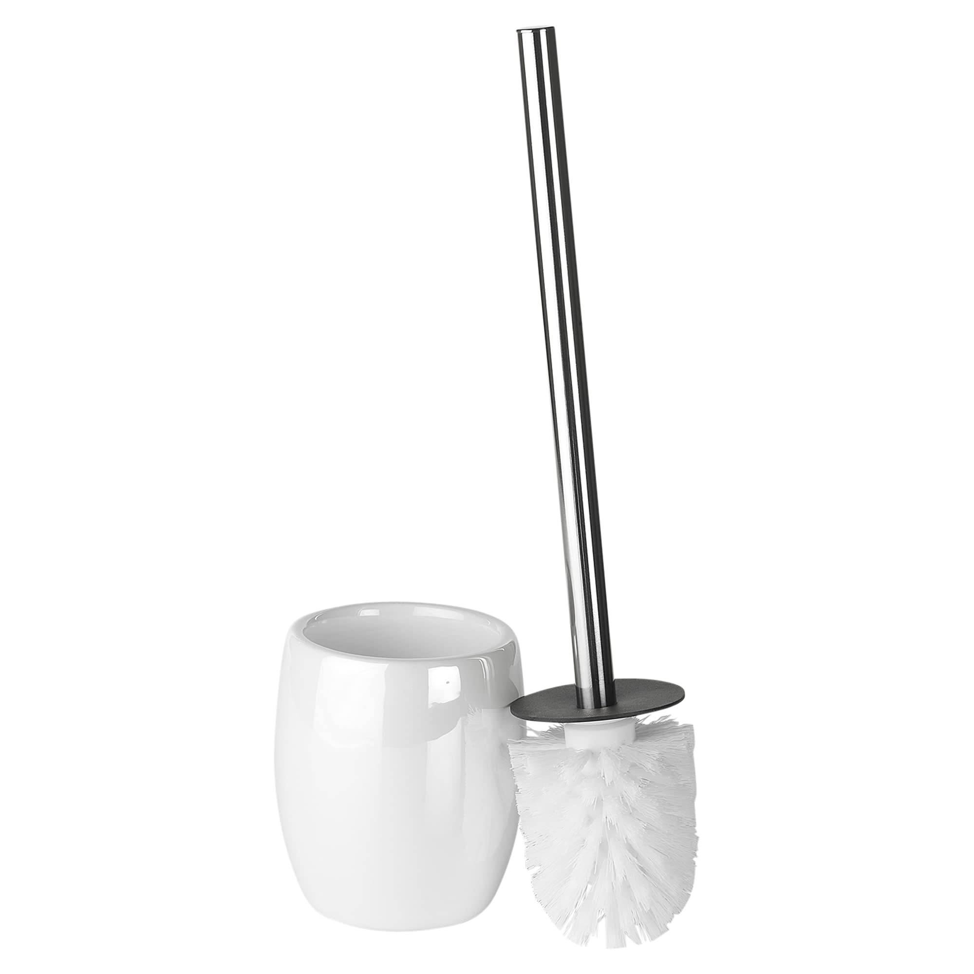 URBNLIVING 3pcs Ceramic Shiny Colour Matching Bathroom Dispenser Tumbler Toilet Brush Set (White, Toilet Brush)