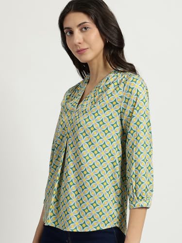 Image of FableStreet Women Formal & Casual Top | V-Neckline with Gathered Back Detail & Three-Quarter Sleeves | Premium Satin Fabric for Office Wear & Sophisticated Outings