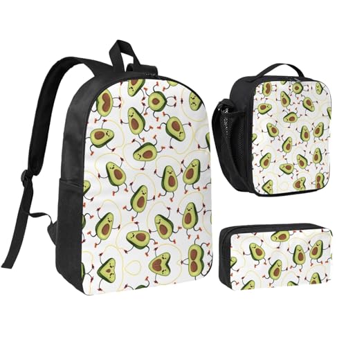 Sac à dos avocat 3 en 1 avec boîte à déjeuner et trousse assortie pour l'école