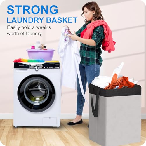 Image of LAXIS 75L Laundry Bag for Clothes with Lid, Large Dirty Clothes Laundry Basket & Cloth Storage Bin, Used Clothes Organizer, Multipurpose Laundry Basket for Bedroom & Bathroom - Grey