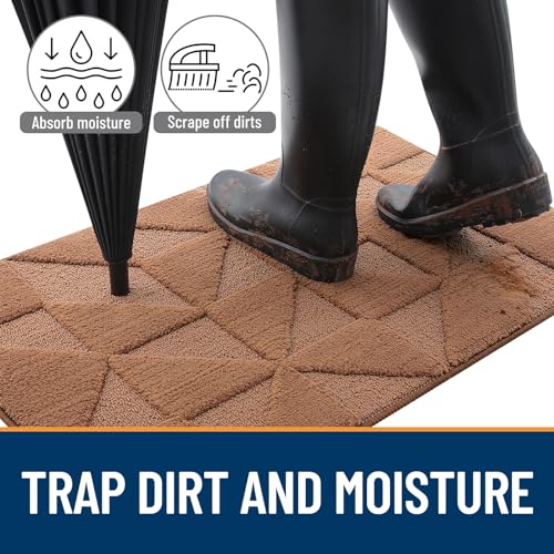 Image of OLANLY Door Mats Indoor, Non-Slip, Absorbent, Dirt Resist, Entrance Washable Mat, Low-Profile Inside Entry Doormat for Entryway (48x32 inches, Brown)