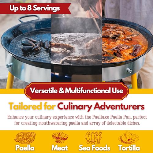 Paelluxe 15 Inch Paella Pan 8 Servings - Enamelled No Rust Easy to Clean Steel Pan for Propane Gas Burners for Cooking, Large Paella Pan - Indoor & Outdoor Cooking Skillet - Cacerola Paellera Sarten