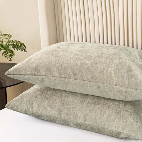 Image of CaliTime Pack of 2 Cozy Standard Pillow Shams Cases for Bed Bedding Decoration Solid Dyed Soft Chenille 20 X 26 Inches Light Taupe