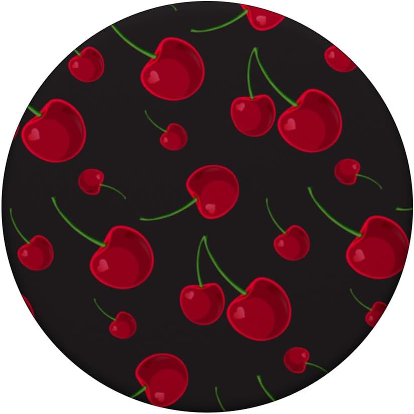 Cherry Cherries Pattern On Black Background Cute For Girls PopSockets Adhesive PopGrip - Image 3
