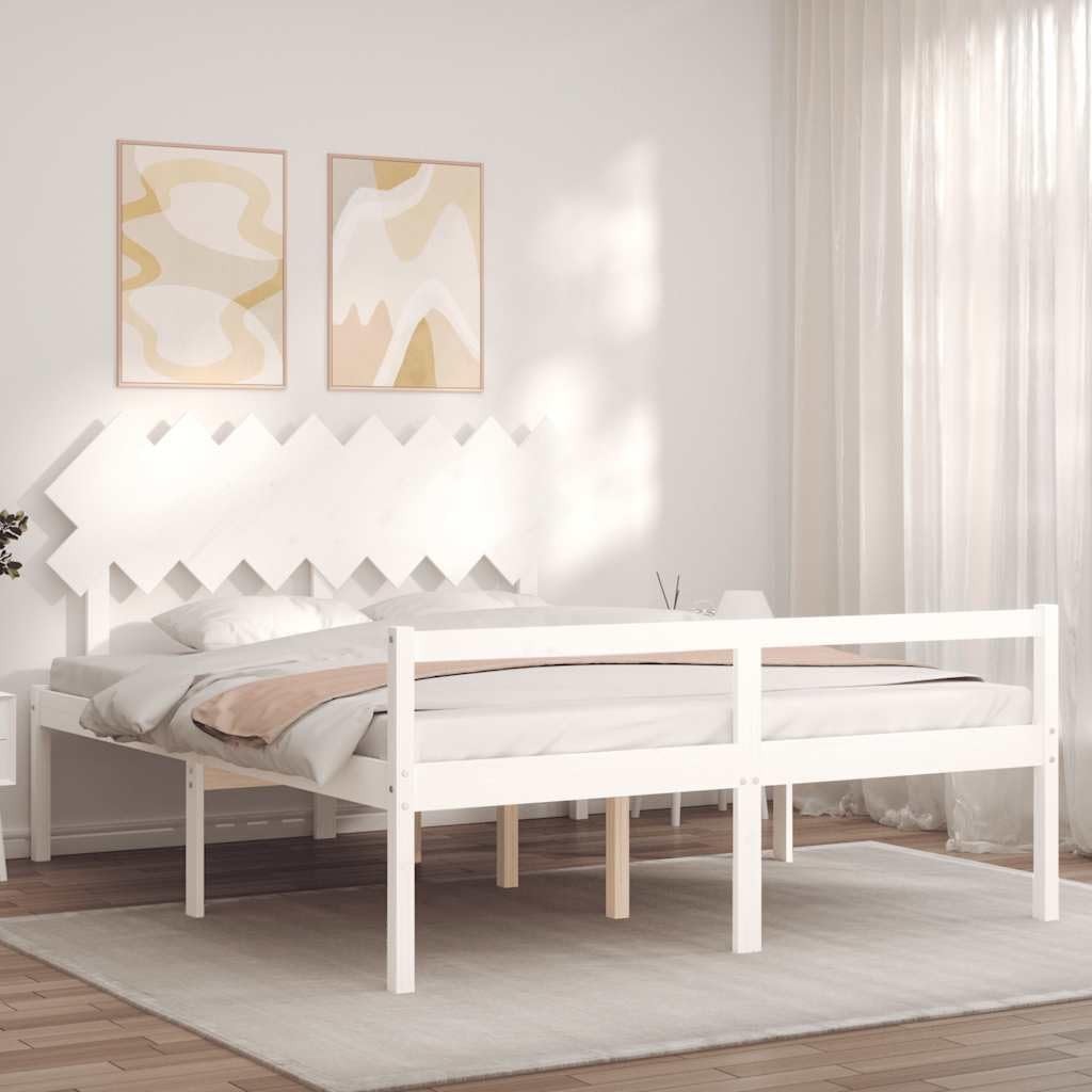 Seniorenbett 160x200 cm Weiß Massivholz Kiefer mit Kopfteil robuster Lattenrost Stauraum Schlafzimmer Möbel seniorengerecht Plattformbett