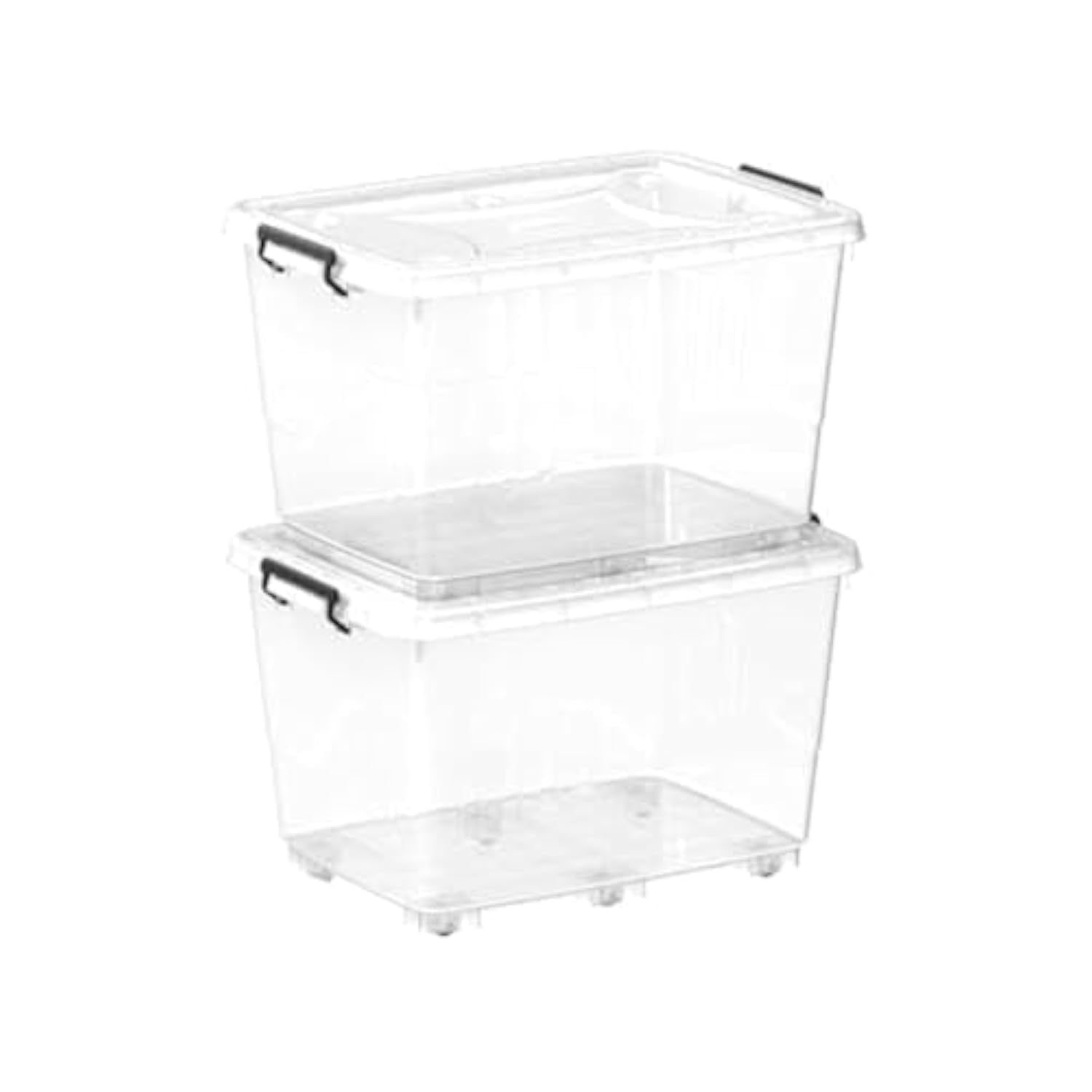 Cosmoplast 132L Clear Plastic Storage Box with Wheels & Lockable Lid Set of 2