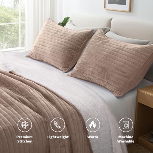 KASENTEX Plush Poly Velvet Lavish Design Quilt Set with Reversible Fleece Micromink Sherpa - Luxurious Bedding Soft & Warm Comforter Machine Washable Comforter (Taupe Brown, King + 2 Shams) - Image 4