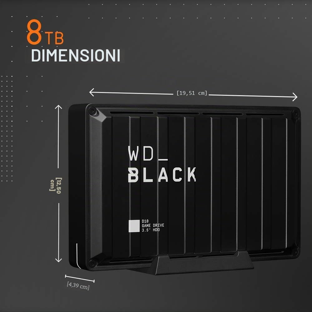 WD_Black WDBA3P0080HBK-NESN - Hard disk esterno portatile da 8 TB D10, compatibile con Playstation, Xbox, PC e Mac