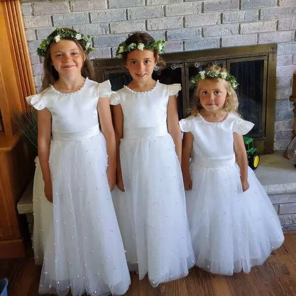 MCieloLuna 2025 Flower Girl Dress Cap Sleeve Pearls First Communion Dresses for Girls Toddler Tulle Wedding Party Gown2