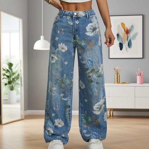 Pantalon large imprimé floral fluide et ample à taille haute - 3