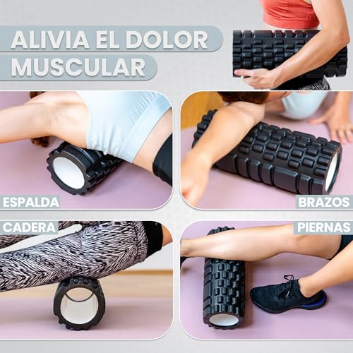 Miniatura 3 de Unycos - Rodillo Para Masajes Musculares 33x14 Cm Resiste 130 Kg Cilindro De Espuma Dura Para Fitness, Terapia Con Foam Roller Herramienta De Automasaje Para Recuperación Y Flexibilidad Negro