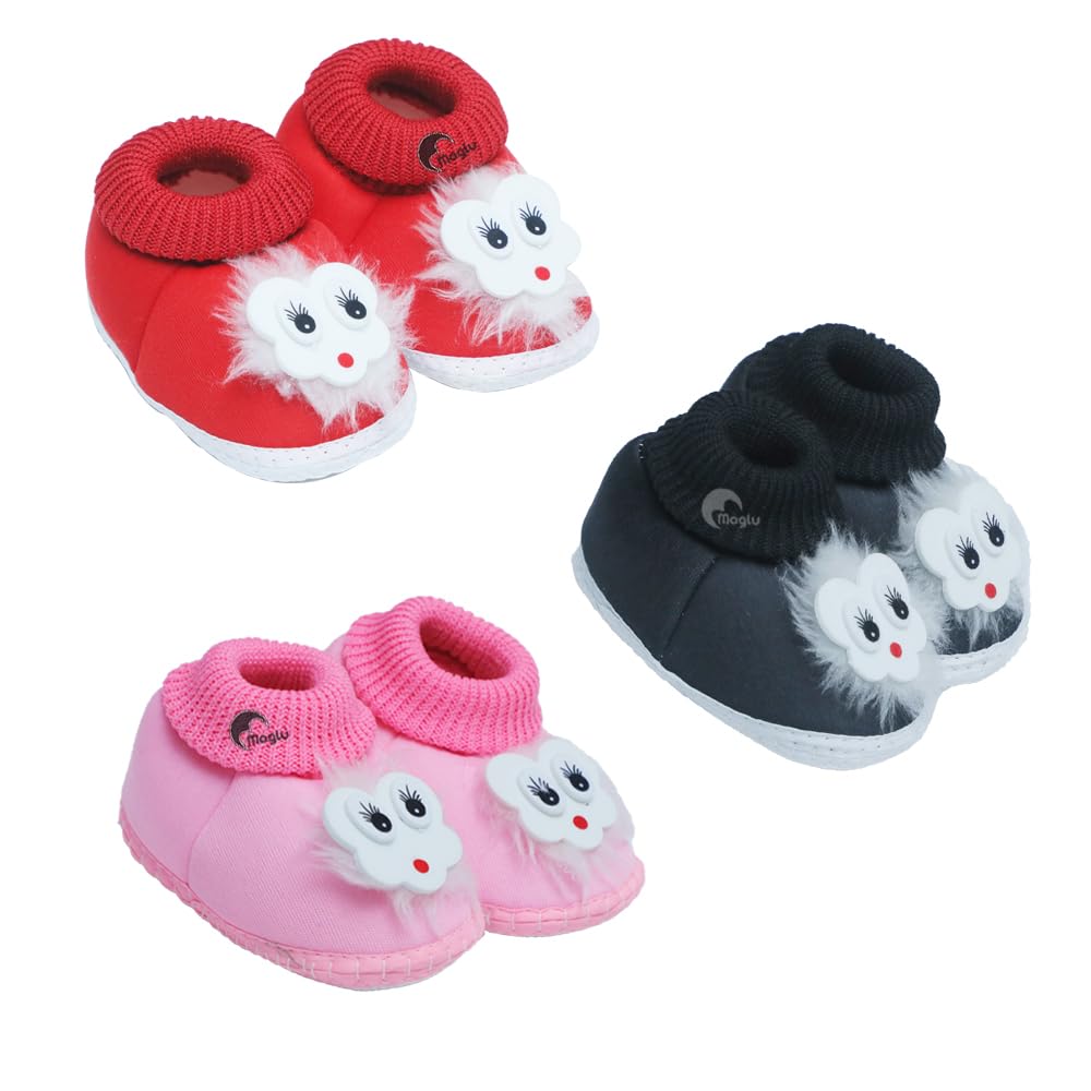 Pack of 3 Baby Booties for 0-12 Months | Soft Sole Cotton & Newborn Shoes | Handmade Crochet Booties | Anti-Slip Infant Footwear | Baby Boy Girl Cute, Lightweight & Comfortable-image-31