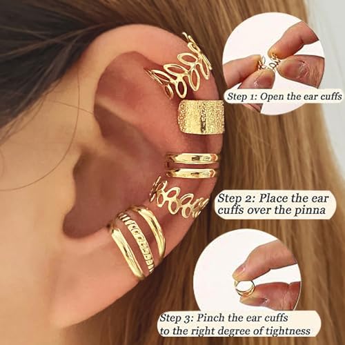 22Pcs Golden Ear Cuffs Earrings for Women Non Piercing Lightweight, Adjustable Hypoallergenic Fake Clip On Cartilage Butterfly Chain Twist Helix Leaf Wrap Earrings Set, Trendy Jewelry2