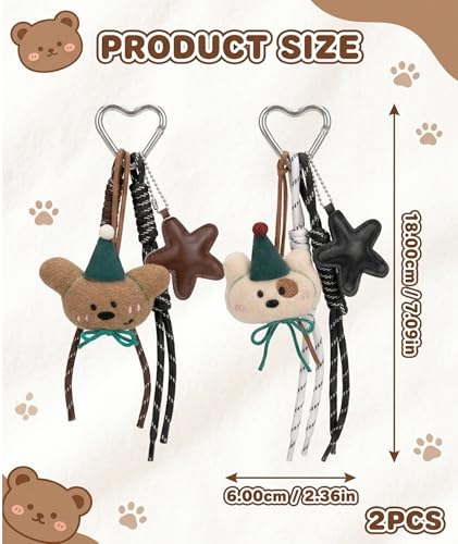 Image of embroidery 2Pcs Bag Charms for Handbags, Bag charms, Two Piece Keychain Set, Cute Accessories for Bag Decoration, White and Brown Color Combination, Sentimental Gift for Teenage Girls and Young Women