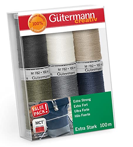 Gütermann creativ Sewing Thread Set including 6 spools Extra Strong 100 m in Basic Colours, Multi, 100m