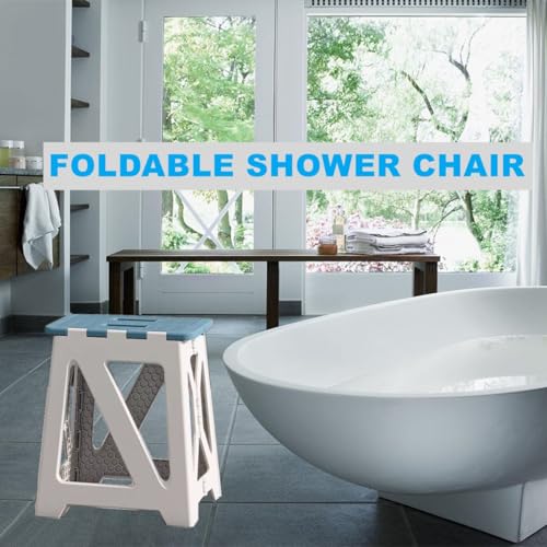 image for GOYUWEN Foldable Bath Shower Safety Chair Seat Blue, Foldable and Anti