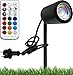 Produktbild LEDFULL® LED Gartenleuchte mit Erdspieß RGB Farbwechsel - IP67 Wetterfest inkl. 5W Kaltweiß GU10 Spot dimmbar mit Fernbedienung/Schwarzer Gartenstrahler für Aussen