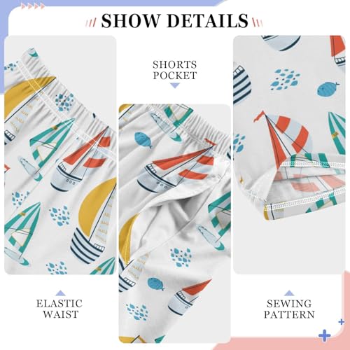 ZZXXB Colorful Sailboat Print Boys Long Pants Soft Trousers Elastic Waist Kids Lounge Bottoms with Pockets S-XL4