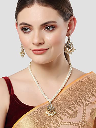 Karatcart Gold Plated Pearl Beads Studded Kundan Necklace Set for Women - Image 3