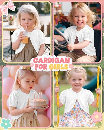 Image of Toddler Girls Cardigan Sweater | Short Sleeve Cardigan, School Wear Sweater, 18M-5T, Knit Baby Bolero Shrug, Cropped Puff Summer Tops, Button Open Front Shirt