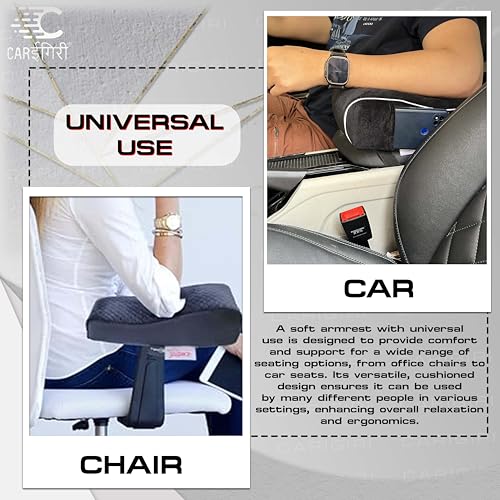 Image of Carigiri ComfiRest Car Armrest Cushion| Memory Foam Arm Cushion| Universal for All Cars| Armrest Support Extender| Height Armrest Pad(White Seam,Breathable Velvet,Dual Mobile Pocket)